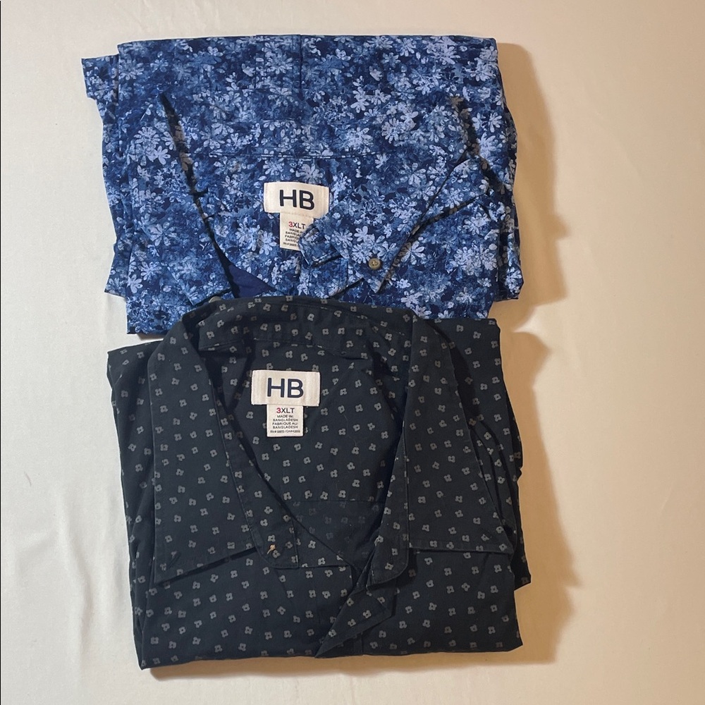 Men's Shirts 3XLT Bundle of 2 Blue Floral Long Sleeves HB Harbor Bay Big & Tall